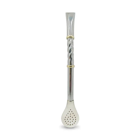 Bombillon Artesanal de Alpaca 18 cms Cincelado Plata - Qumir