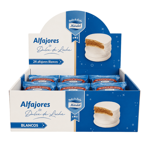 Pack Alfajores de Dulce de Leche Mardel Chocolate Blanco Caja Display 24 Uds