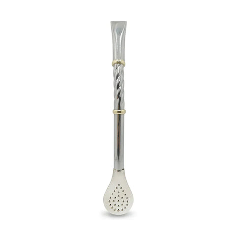 Bombillon Artesanal de Alpaca 18 cms Cincelado Plata - Qumir