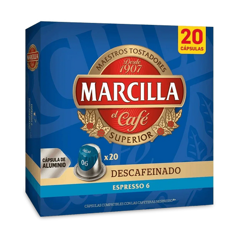 Cafe Marcilla Descafeinado - 20 Cápsulas Compatibles con Nespresso - Qumir