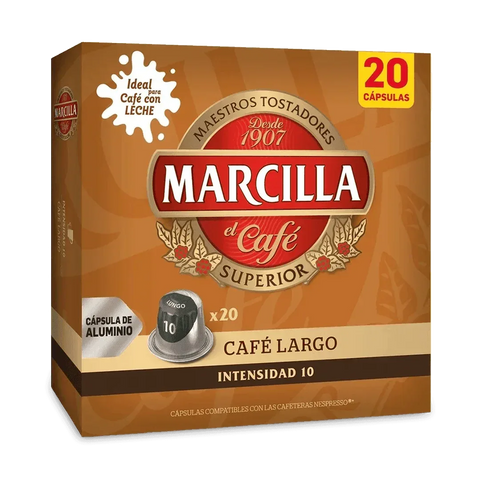 Pack Café Marcilla Largo 200 Cápsulas Compatibles Nespresso - 10 Uds - Qumir