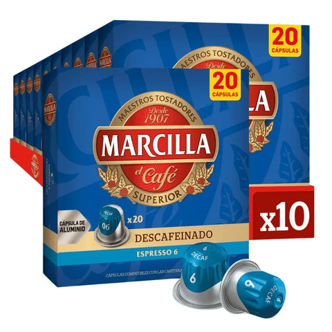 Pack Café Marcilla Descafeinado 200 Cápsulas Compatibles Nespresso - 10 Uds - Qumir