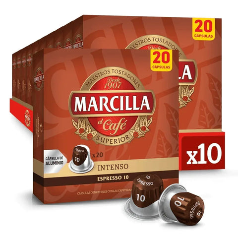 Pack Café Marcilla Intenso 200 Capsulas Compatibles Nespresso- 10 Uds - Qumir