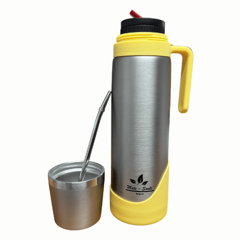Termo 3 en 1 Acero Inoxidable 1 Litro con Pico Matero Color Amarillo