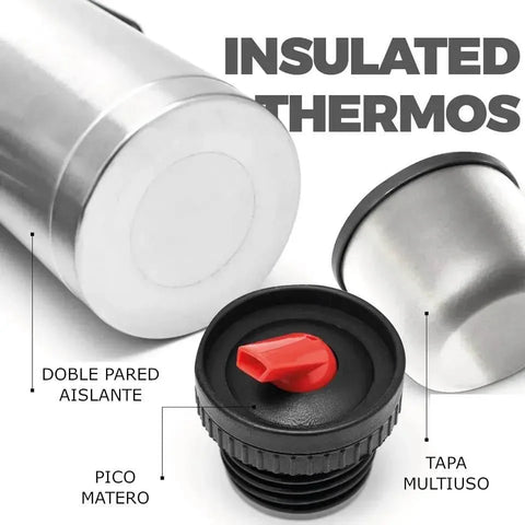 Termo Gusto Argentino Acero Inoxidable 1 Litro con Pico Matero - Qumir